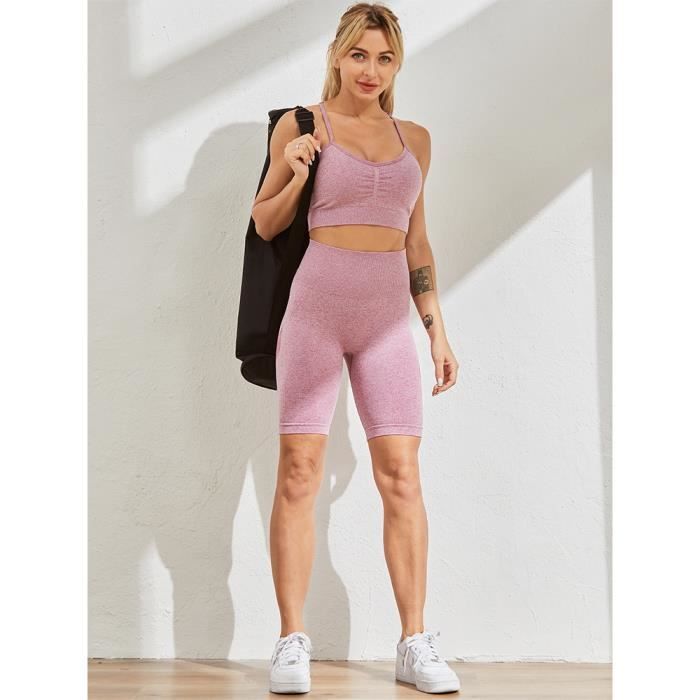 Ensemble Sport Femme Crop Top + Pantalon Avec Gants Dentelle Strass - Tenue Casual Sweat