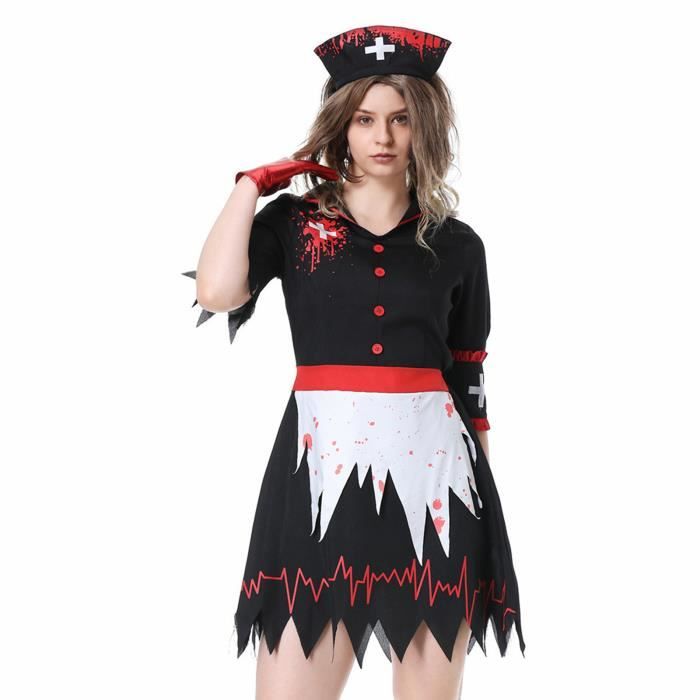 Robe Halloween Femme Évasée Imprimé Effet Sang - Sans Manches, Nœud Taille Haute, Style Gothique - Pour Soirée, Cocktail