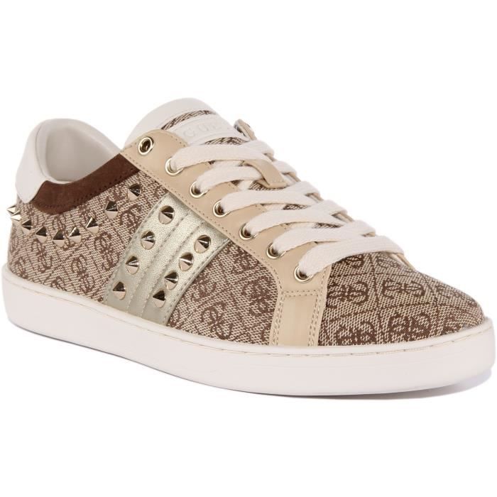 Guess Raelin Baskets a lacets cloutees et imprimees 4G logo pour femmes en beige Beige 39