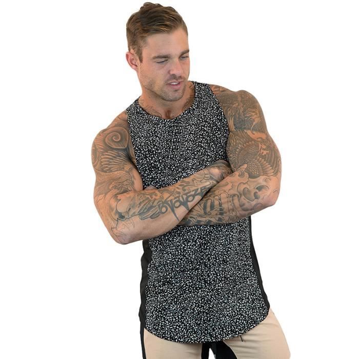 Debardeur homme de Marque Tee shirt imprime a pois col rond sans manches de musculation et sport Debardeur Respirant homme Noir et blanc Cdiscount Pret a Porter