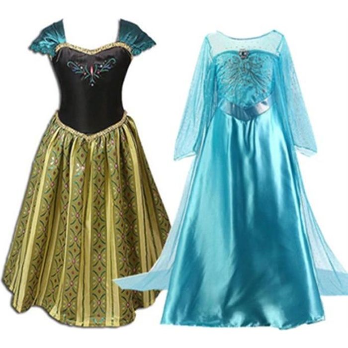 Deux Robe Elsa Anna Déguisement Reine Neiges deux Robes Costume de Reine des Neiges pour Enfants