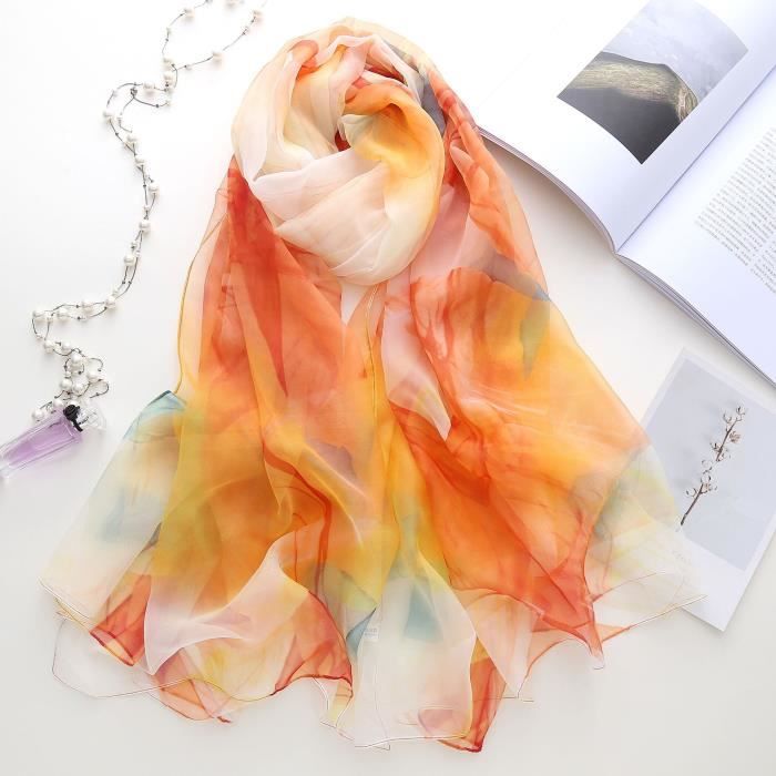 Écharpe Volantée NOA NOA En Mousseline De Soie - Imprimé Floral Multicolore (Jaune/Orange/Rose) - Neuf