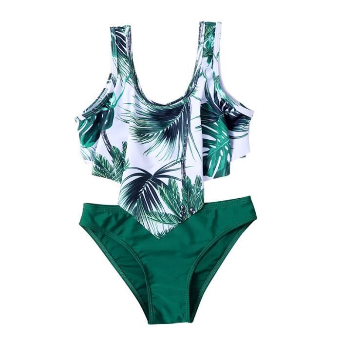 Maillot de Bain Fille Imprime 2 Pieces 8 a 14 ans Stretch pour Plage Piscine Natation