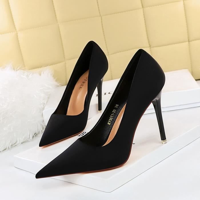 Escarpin Femme Noir Talons hauts simples Pointe satin e
