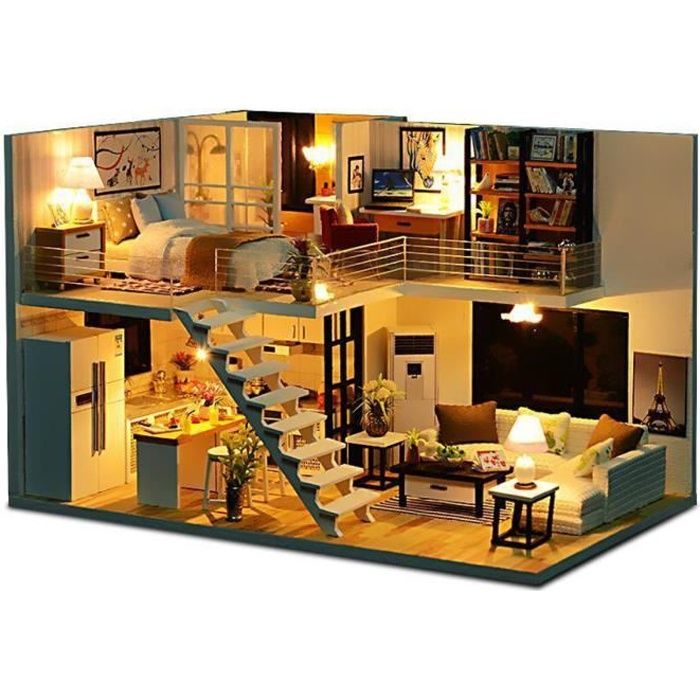 Avanc Diy Maison De Poupee Miniature Avec Kit De Meubles En Bois Maison Miniature Jouets Pour Enfants Cadeau De Noel Achat Vente Maison Poupee Cdiscount