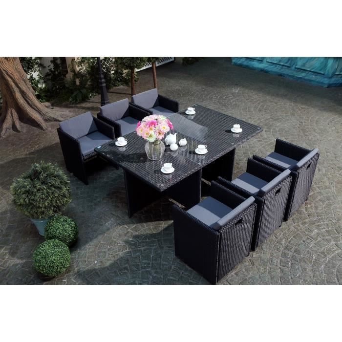 Le Vito Salon Jardin Noir Encastrable En Resine 6 Personnes