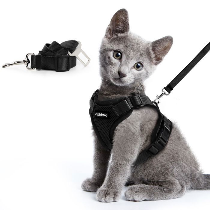 Comparer les prix de Rabbitgoo Harnais Chat Harnais pour Chat Laisse Harnais Chat Noir XS Réglable Respirant avec Laisse à double usage pour voiture
