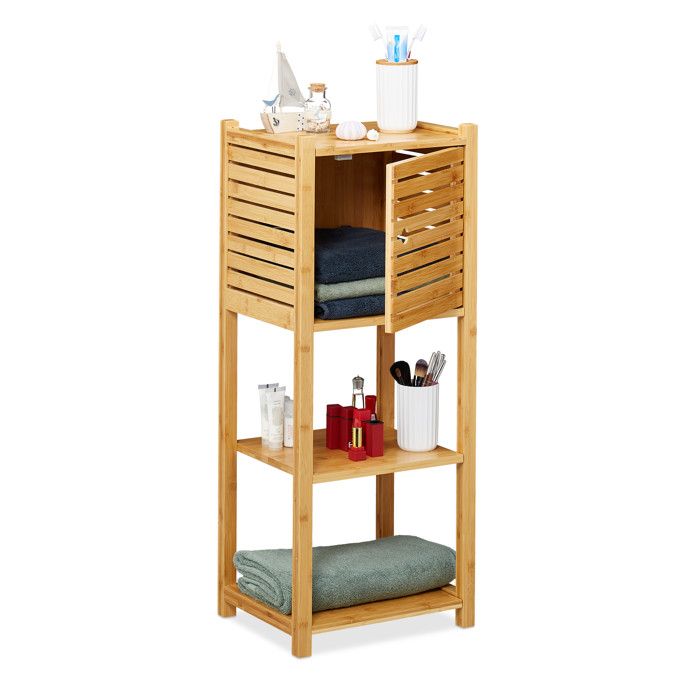 relaxdays etagere de salle de bain en bambou 3 rangements 1 compartiment avec porte hlp 87 5 x 35 x 29 cm naturel achat vente armoire de toilette etagere salle de bain bambou cdiscount