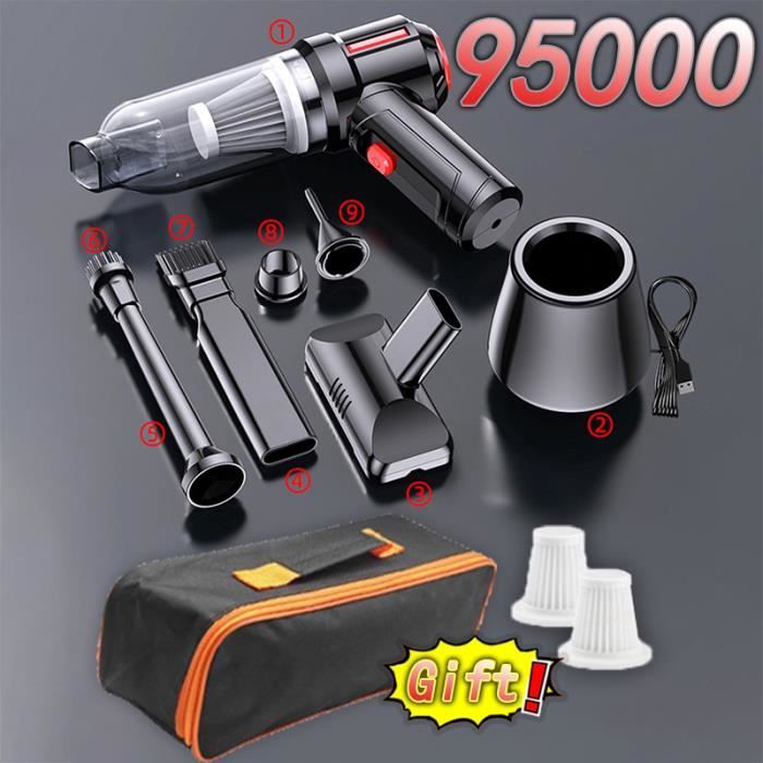 Aspirateur Voiture Sans Fil 7000Pa – 3 En 1 : Aspirateur, Souffleur, Pompe – Batterie 5000mAh, Portable