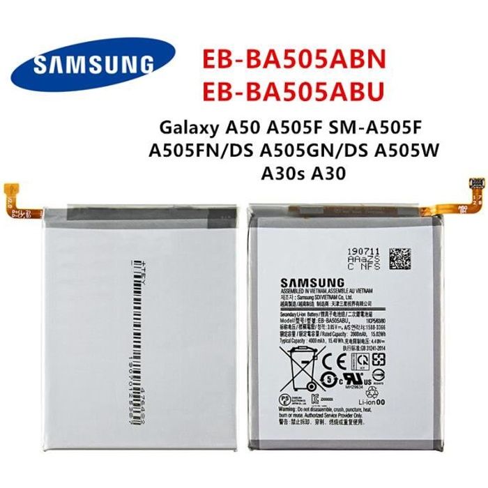 Batterie pour Samsung Galaxy A30 / A30S / A50 / A50S / A20 / A20S neuve EB-BA505ABN / EB-BA505ABU pour SM-A307FN SM-A307FN/DS