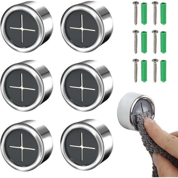 6 Porte-Torchons Sans Percage - Crochets Ronds à Rotation - Adhésif Fort - Cuisine/Salle De Bain