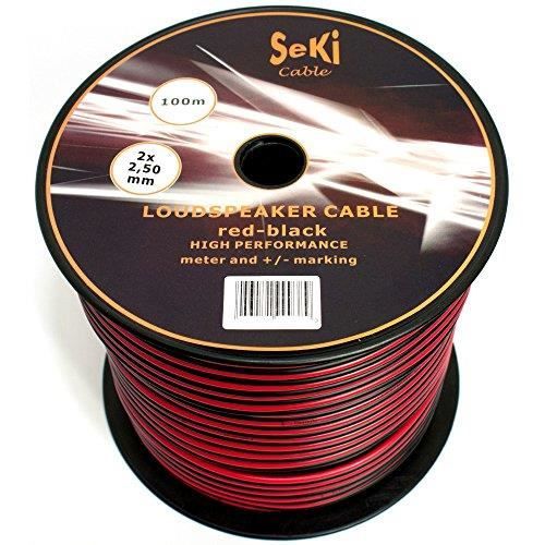 Câble Haut-parleur Jumelé 2x0,5mm² - Longueur 25m - Rouge/noir - Conducteur CCA (aluminium Cuivré) - Pour Chaînes Hi-Fi, Home Cinéma