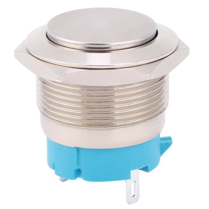 Interrupteur Bouton-Poussoir Métal 22mm 6 Broches 1NO 1NC Momentané Plat 22HX.F.K6 - Acier Inoxydable