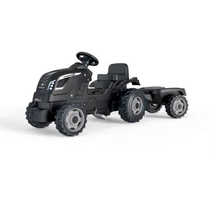 Tracteur à pédales Farmer XL + Remorque - SMOBY - Noir - 90% Plastique recyclé- Siège ajustable - Ca