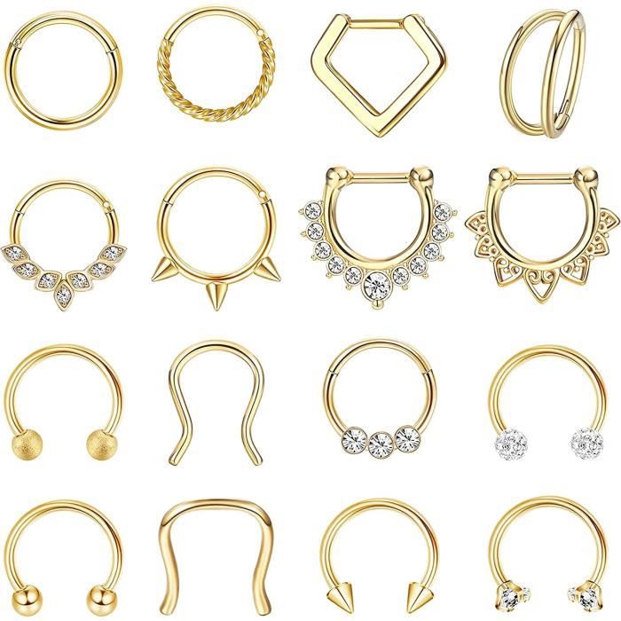 16 Pezzi Piercing Setto E Orecchio - Anelli In Acciaio Chirurgico Con CZ E Opale - 8mm 16G - Foto 4