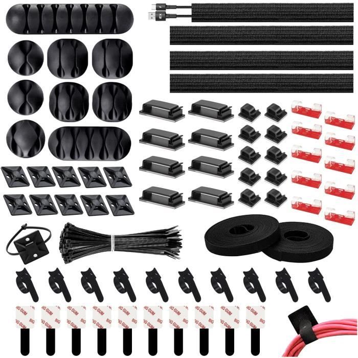 173Pièces Kit Cable Management, 4 Gaine Cable, 47 AutoAdhésif Serre