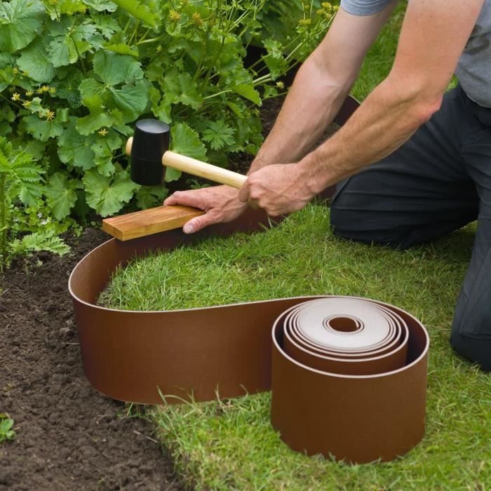 Bordure De Jardin En Polyéthylène Marron - 10 M X 20 Cm, Flexible Et Résistante Aux UV - Pour Bordures De Massif Et Séparation De Pelouse - 5