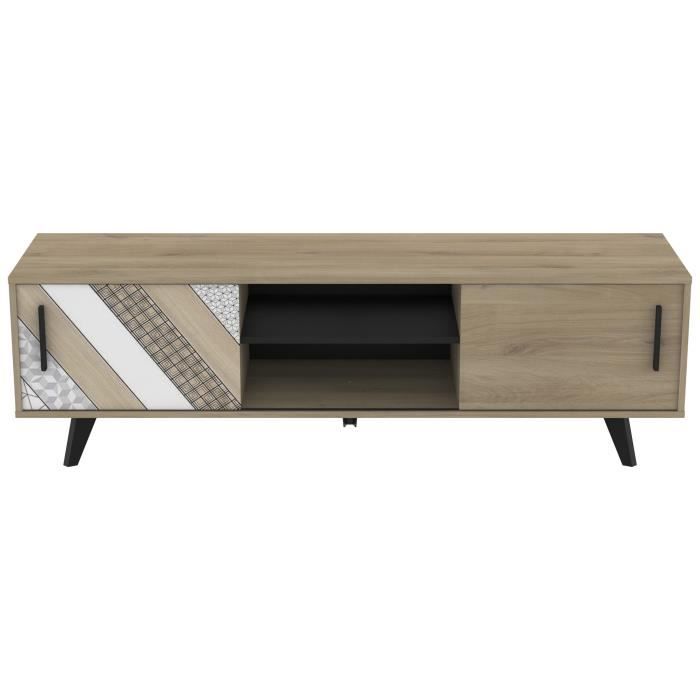 meuble tv - terre de nuit - tv0005 - style industriel - imprimé géométrique - bois clair