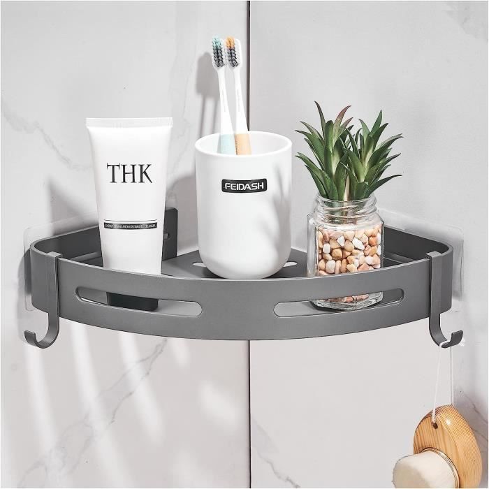 Étagère De Douche D'angle Sans Perçage - 2 Pièces, Support Jusqu'à 4 Kg, Fixation Ventouse/adhésif, Noir