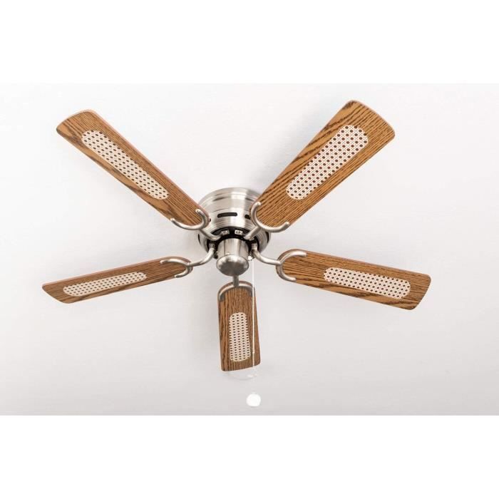 Ventilateur De Plafond Kisa Laiton Antique - 105 Cm, Pales Blanc/érable, Tirette, Réversible (Pepeo GmbH)