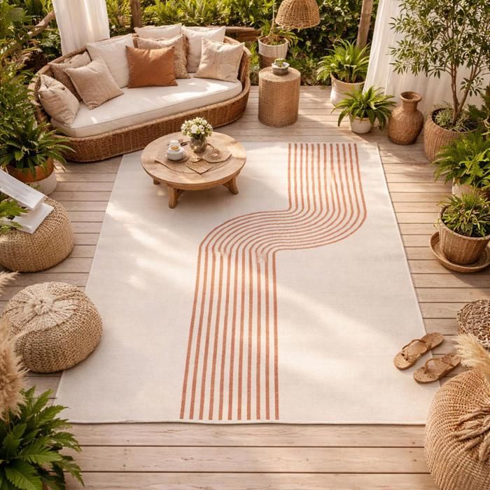 Tapis extérieur, kilim reversible 240x340 EX1 RA noir et crème | Leroy