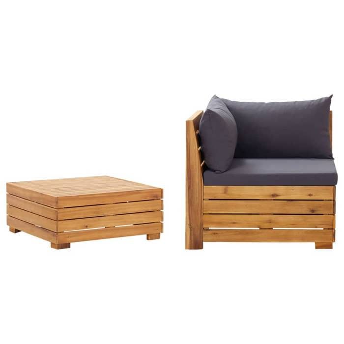 vidaXL Salon de jardin 2 pcs avec coussins Bois d'acacia solide - vue 3