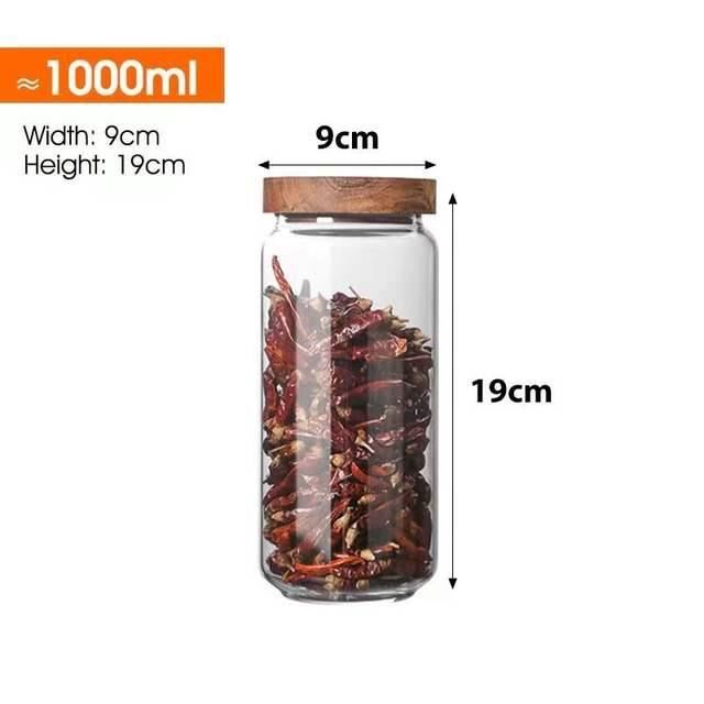 Lot Bocaux Hermétiques En Verre Borosilicate + Couvercle Bois Acacia – 500 Ml / 750 Ml / 1000 Ml – Joint Silicone Sans BPA – Idéal Pour Thé, Biscuits, Sucre, Céréales