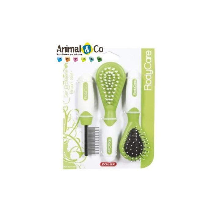 Set de brosses pour rongeur - ZOLUX - RodyCare - Pour hamster lapin furet - Manche ergonomique antidérapant - Vert