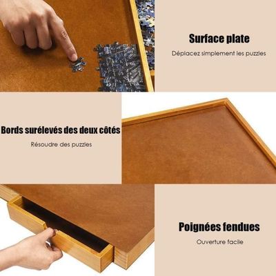 Table Puzzle 1000-1500 Pièces Avec 6 Tiroirs - Inclinable, Couvercle Transparent, Bois Robuste 76,5 X 57 Cm