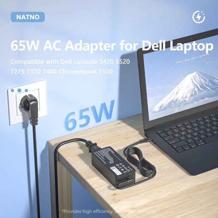 Chargeur USB-C 65W Pour Ordinateur Portable Dell - Compatible Nombreux Modèles (14", 16", Inspiron, Latitude...)