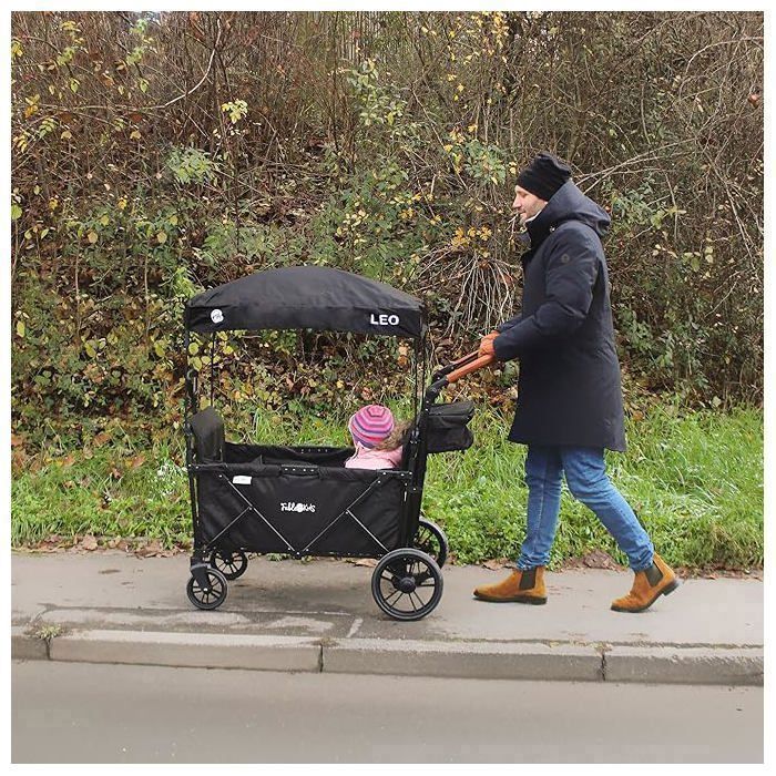 Chariot Pliant FableKids Leo X2Lite – 2 Places – Toit Amovible – Harnais 5 Points – Roues 360° – Oxford 600D – Vert Safari – Sac Arrière Inclus