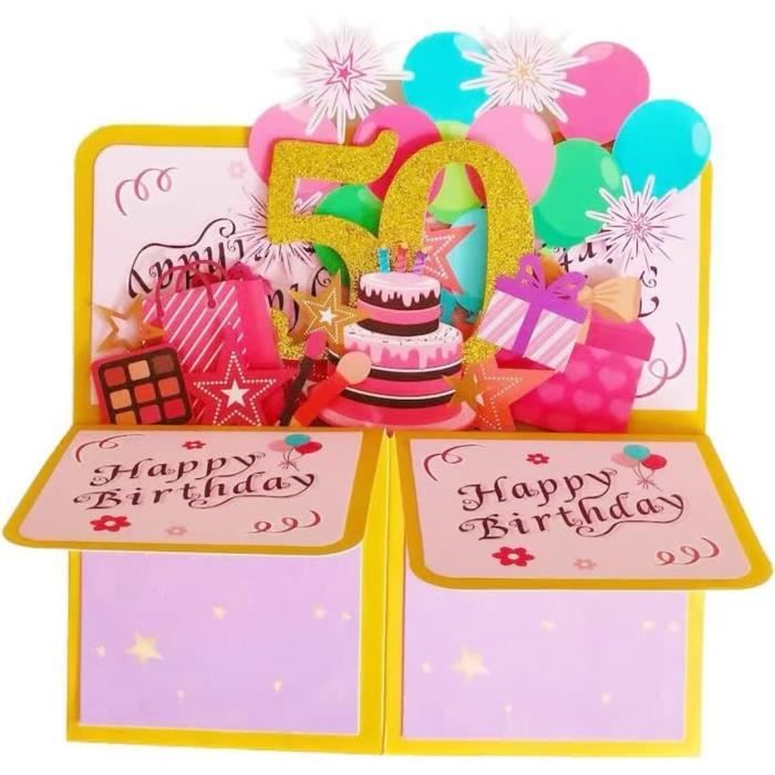Carte D'anniversaire Pop-up 3D - Gâteau Rose - Fait Main