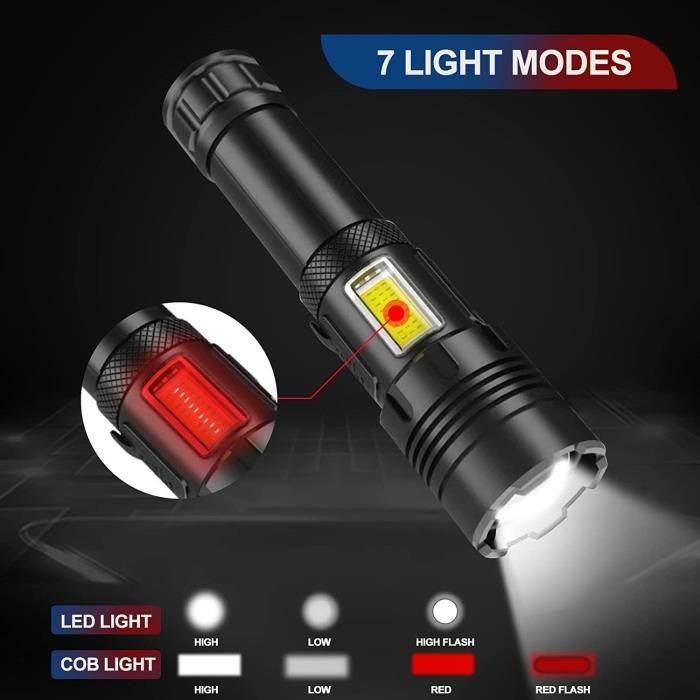 Lampe Torche LED Ultra Puissante, 20000 Lumens Lampe de Poche Rechargeable, Lampe Tactique XHP160, 7 Modes D'éclairage(avec fe[m53] - Cdiscount  Bricolage