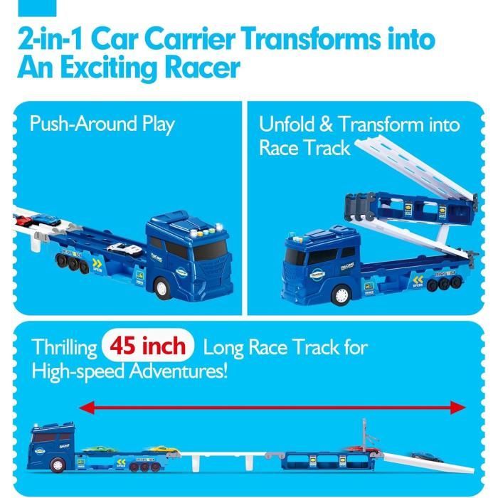 Jouet Camion 7 En 1 Avec Sons Et Lumières - Garage Voiture Transporteur Inertie Pour Enfants 3 4 5 Ans