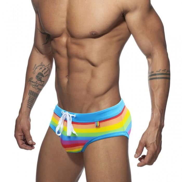 Slip de Bain Homme Rayures Arc-en-ciel Maillot de Bain Séchage