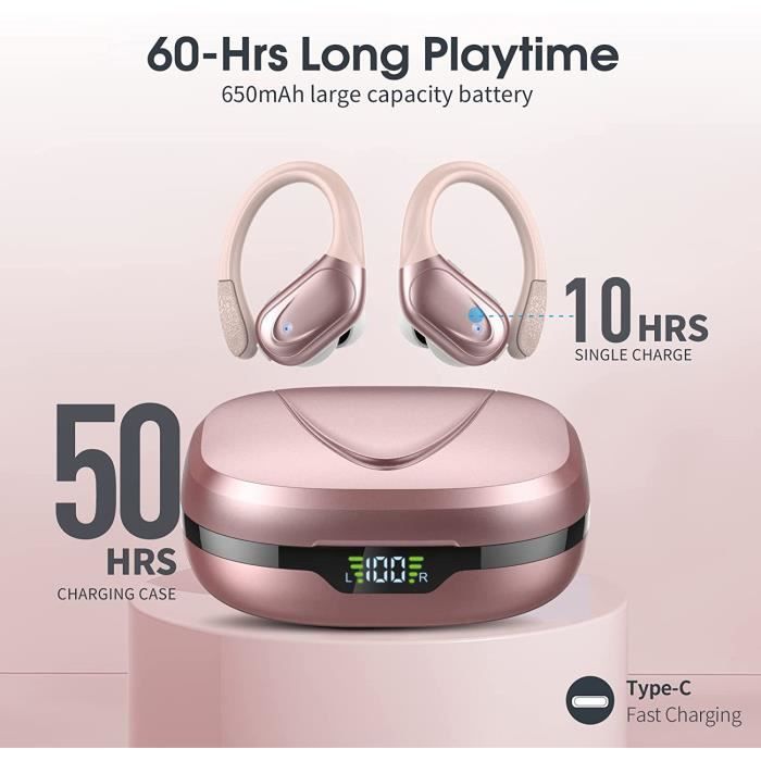 Ecouteur sans Fil Sport, 48H HiFi Stéréo, Oreillette Bluetooth 5.3 avec 2  HD Mic, CVC 8.0 Antibruit, IP7 Etanche, USB-C Charge Rapide Casque iOS  Android : : High-Tech