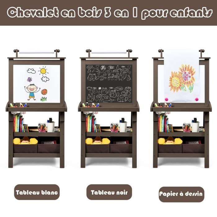 Tableau Enfant Magnétique 3 en 1 - GOPLUS - Noir/Blanc - Rouleau de Papier  et Boîtes de Rangement - Cdiscount Jeux - Jouets