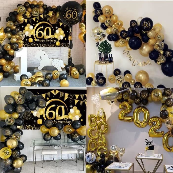 60 ans décoration de fête anniversaire noir et or, 60 ans anniversaire  homme femme, ballon or noir 60 ans affiche toile de fo[316] - Cdiscount  Maison