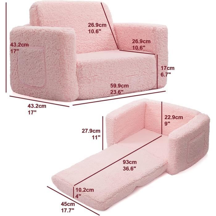 BEJOY Fauteuil Enfant Convertible en Canapé-lit 2-en-1 Sherpa Doux,Rose ...