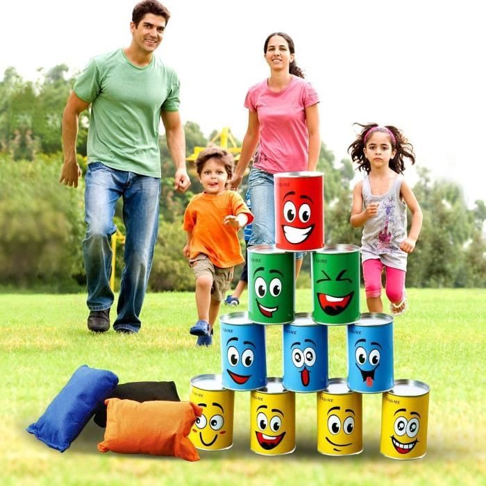 Jeu De Chamboule-Tout 13 Pièces - 10 Boîtes + 3 Sacs De Lancer - Extérieur/Intérieur - Enfants