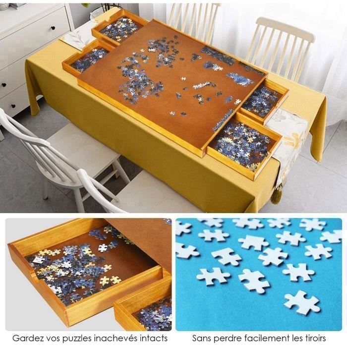 GIANTEX Table de Puzzle en Bois pour Puzzle 1000 à 1500 PCS avec 4 Tiroirs  Coulissants de Rangement et Surface de Travail Plate - Cdiscount Jeux -  Jouets