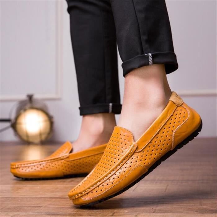 Mocassins Homme en Cuir Perforé Bleu Marque de Luxe Nouvelle