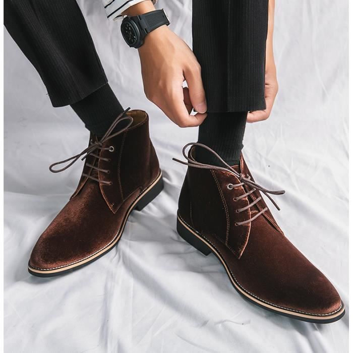 Chaussures Homme en Cuir Haut dessus Marro Talon Plat Lacets