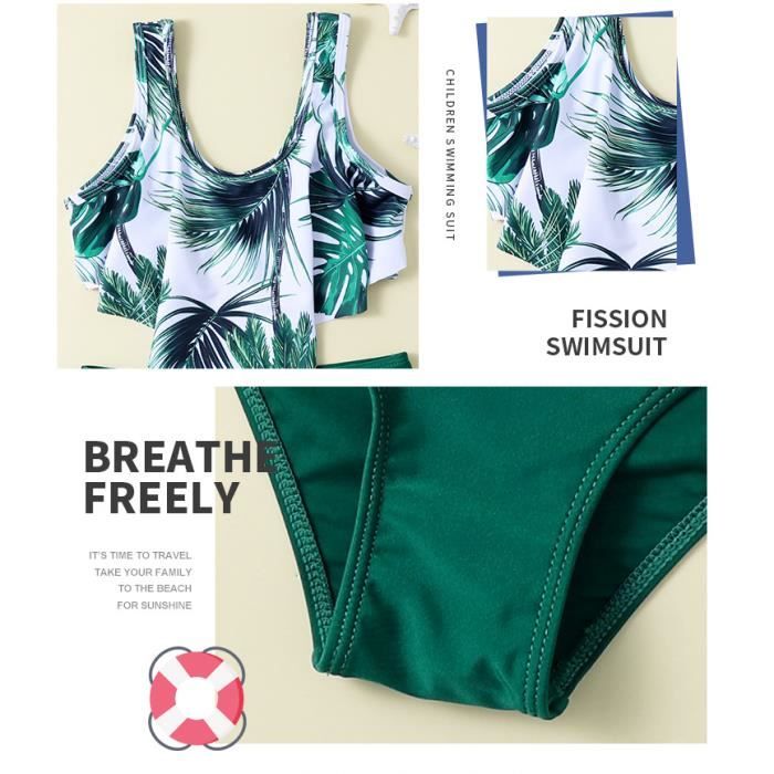 Maillot De Bain 2 Pièces Fille 7-14 Ans - Tankini à Volants - Dégradé De Couleur - Pour Plage/Piscine