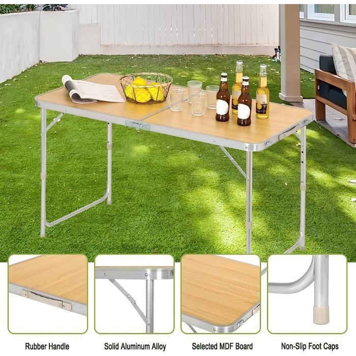 Table De Camping Pliante WOLTU Réglable En Hauteur - Table Jardin Aluminium MDF Noir 120x60cm