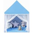 GIANTEX Tente de Jeu Enfant Château de Princesse/Prince avec Cadre en Bois,Maison de Jouet Couverture en Coton Bleu-3