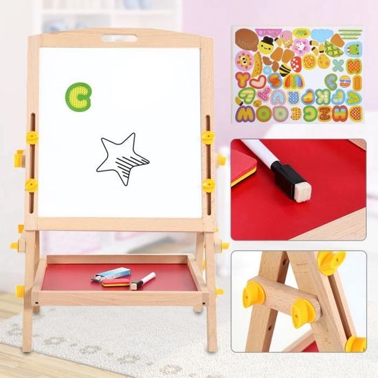 Tableau enfant HUOLE - Planche à dessin double face en bois - 57*55*148CM -  Pour enfants à partir de 3 ans - Cdiscount Jeux - Jouets