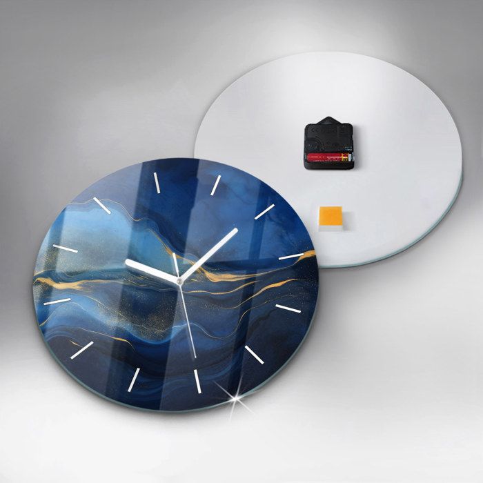 Horloge Murale En Verre Tulup 30x30 Cm - Design Abstraction Métal - Mouvement Quartz - Neuf