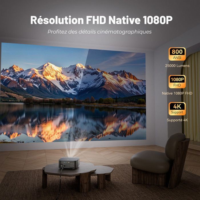 Netflix Auto 6D Trapeziumcorrectie WiFi6 Bluetooth Beamer - 4K Ondersteund, 25000 Lumen, 1080p Full HD Met 50% Zoom - Smart Android TV LED-Mobiele Telefoonprojector
