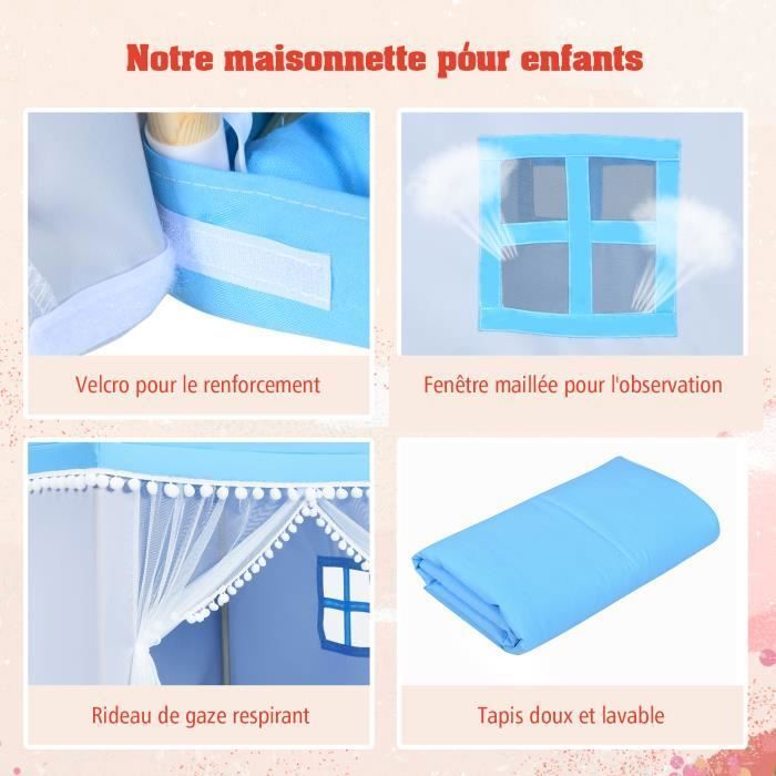 Tente Maison De Jeu Enfants – Intérieur/extérieur – Grand Modèle 120x105x128 Cm – Rideau Amovible, Tissu Lavable – Pour 3 à 4 Enfants